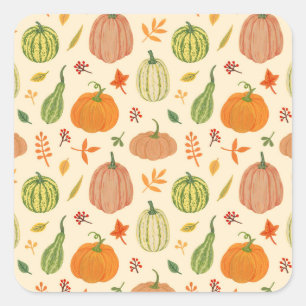 Green and orange pumpkins, seamless pattern. square sticker