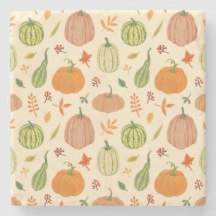 Green and orange pumpkins, seamless pattern. stone coaster