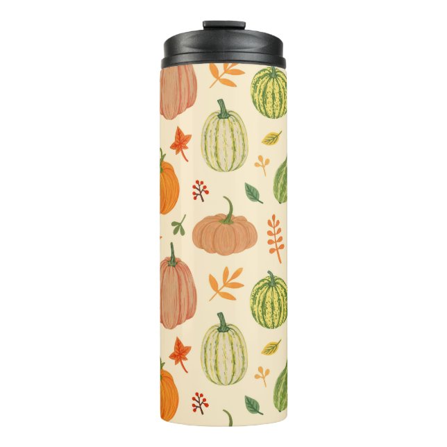 Green and orange pumpkins, seamless pattern. thermal tumbler (Front)