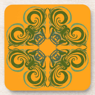 Green and Orange Retro Swirl Coasters