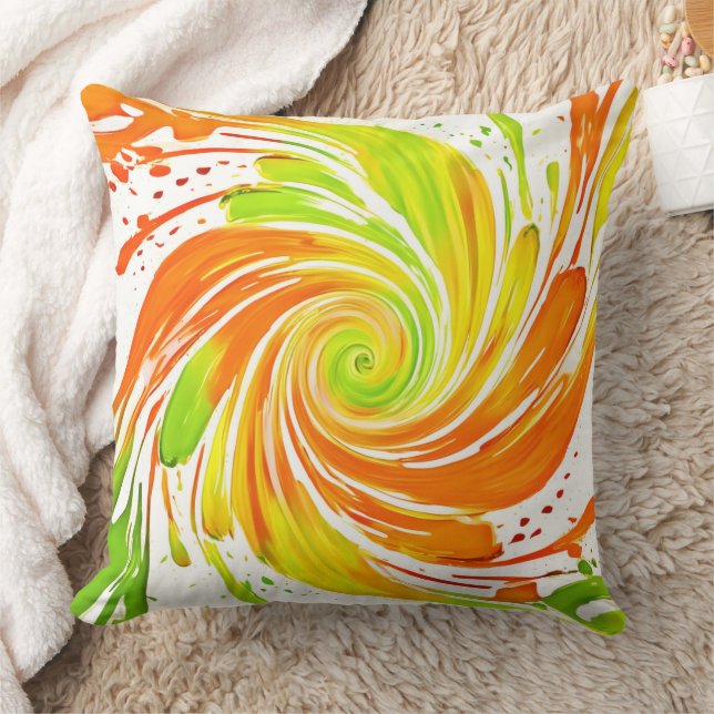Green and Orange Spiral Design Throw Pillow (Blanket)