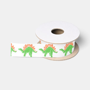 Green and Orange Stegosaurus Satin Ribbon