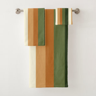 Green and orange Stripes Bath Towel Set