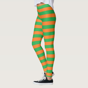 Green and Orange Stripes Leggings