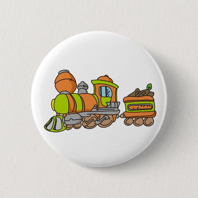 Green and Orange Train 2 Inch Round Button (Front)