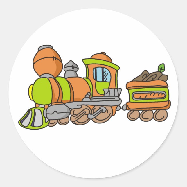 Green and Orange Train Classic Round Sticker (Front)