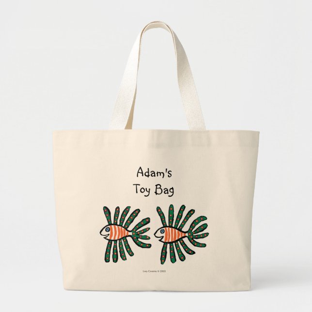 Green and Orange Twin Fin Fish Large Tote Bag (Front)
