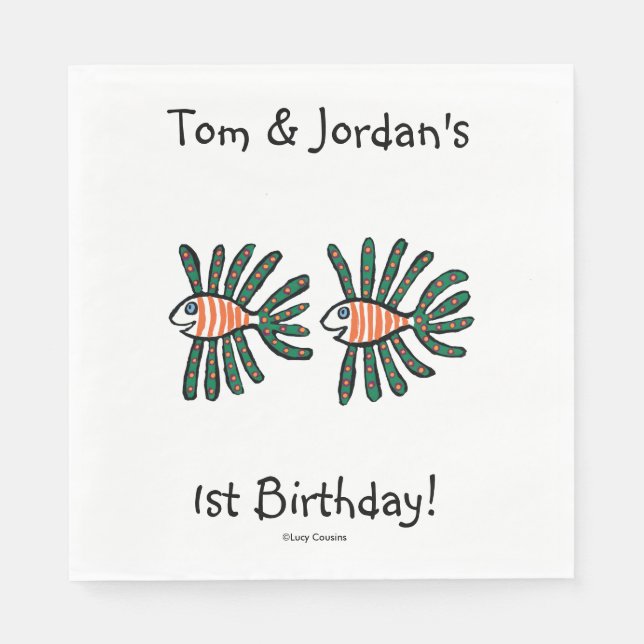 Green and Orange Twin Fin Fish Napkin (Front)