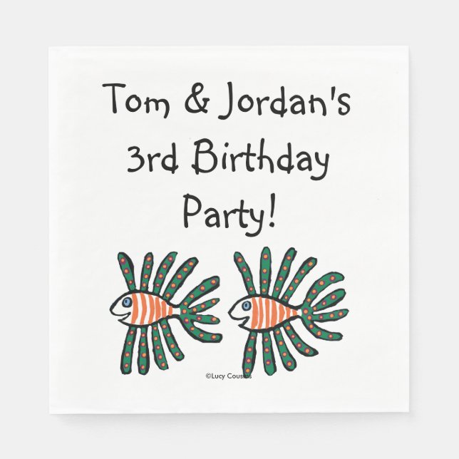 Green and Orange Twin Fin Fish Napkin (Front)