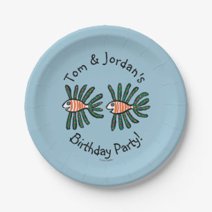 Green and Orange Twin Fin Fish Paper Plate