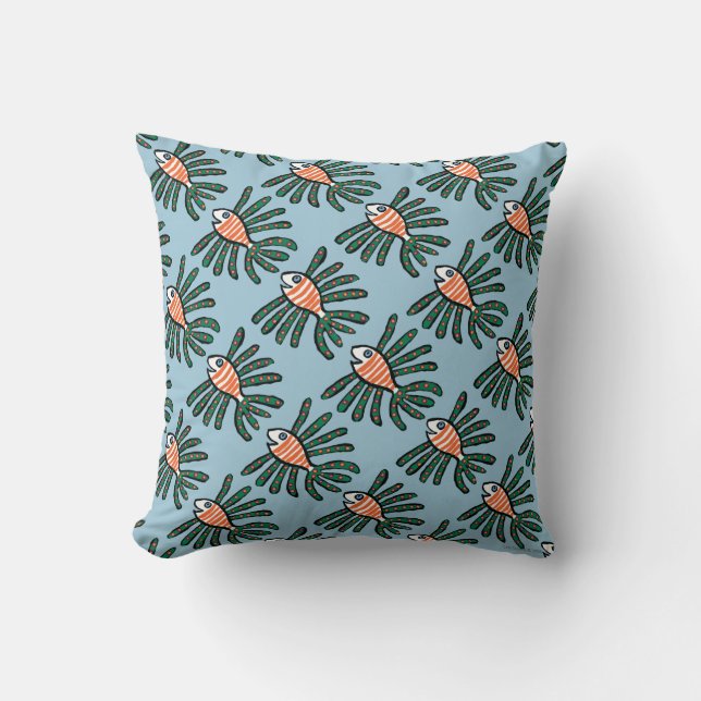 Green and Orange Twin Fin Fish Throw Pillow (Front)