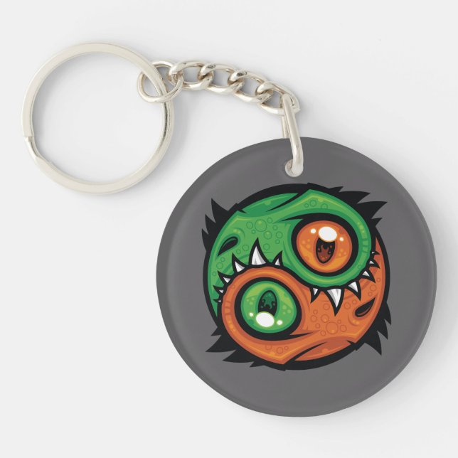 Green and Orange Yin Yang Dragons Keychain (Front)