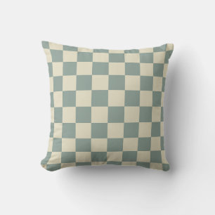 Green and Pale Yellow Chequerboard Throw Pillow