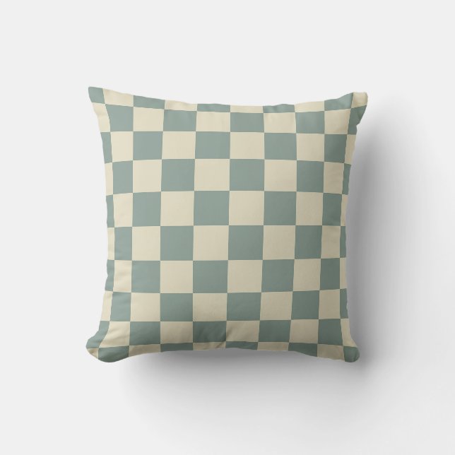 Green and Pale Yellow Chequerboard Throw Pillow (Front)