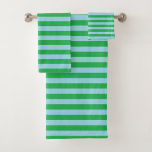 Green and Pastel Blue Stripes Bath Towel Set