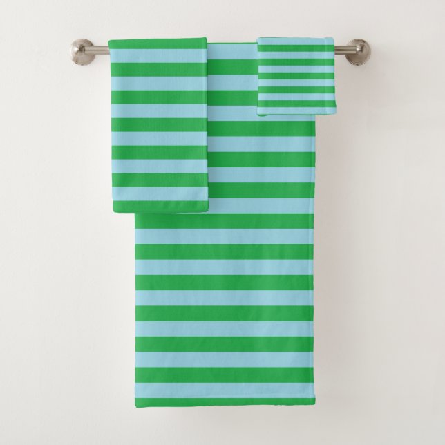 Green and Pastel Blue Stripes Bath Towel Set (Insitu)