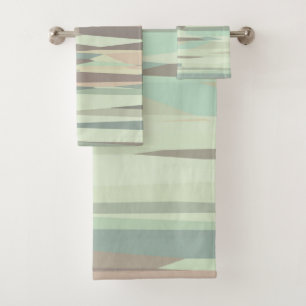 green and peach Abstract Stripes Bath Towel Set