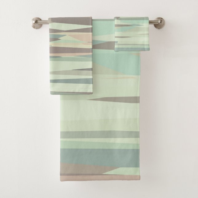 green and peach Abstract Stripes Bath Towel Set (Insitu)