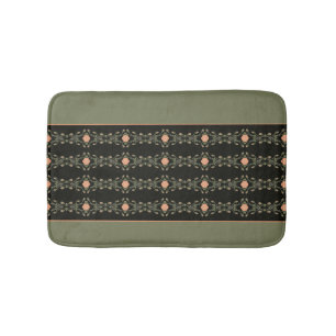 Green And Peach Delicate Floral Pattern Bath Mat