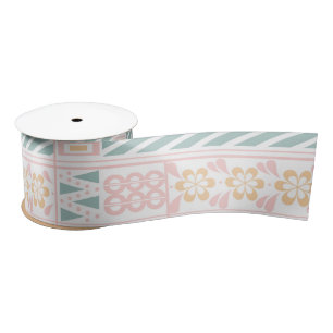 Green and Peach Geometric Satin Ribbon