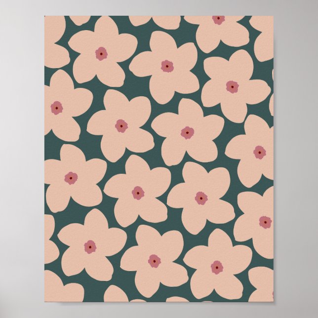 Green And Peach Retro Flower Poster (Front)