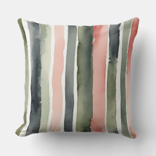 Green and Peach stripes Throw Pillow