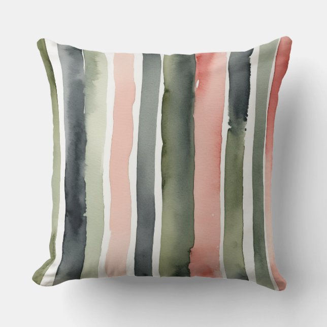 Green and Peach stripes Throw Pillow (Front)