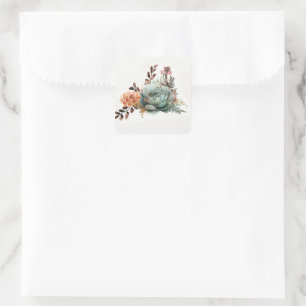 Green and Peach  Succulent  Square Sticker