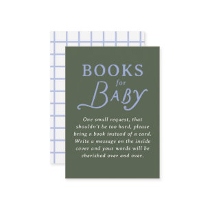 Green and Periwinkle Blue Book Request Baby Shower Enclosure Card
