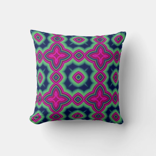 Green and pink abstract Moroccan geometric pattern Throw Pillow (Front)