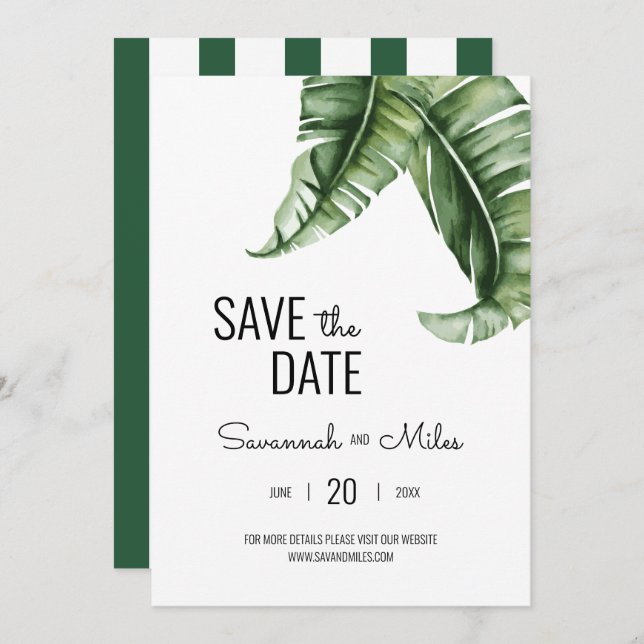 Green and Pink Banana Leaf Beverly Hills Hotel Invitation (Front/Back)