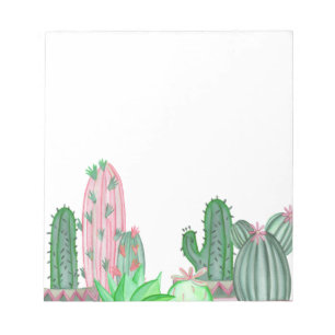 Green and Pink Cactus Border Notepad