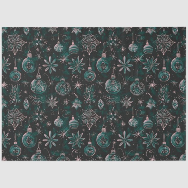 Green and Pink Christmas Ornaments Christmas Tissue Paper (Front)