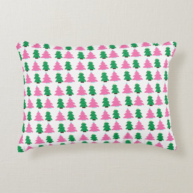 Green and Pink Christmas Trees  Accent Pillow (Front)