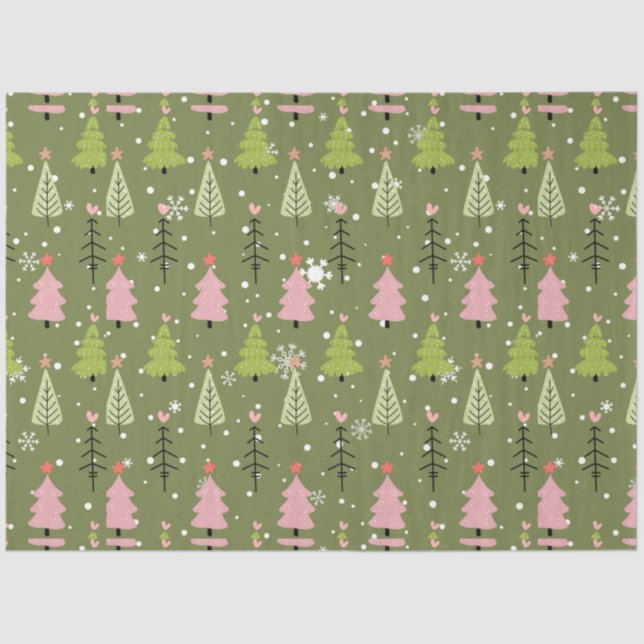 Green and Pink Christmas Trees Lights Christmas Tissue Paper (Front)