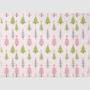 Green and Pink Christmas Trees Stars Christmas Tissue Paper