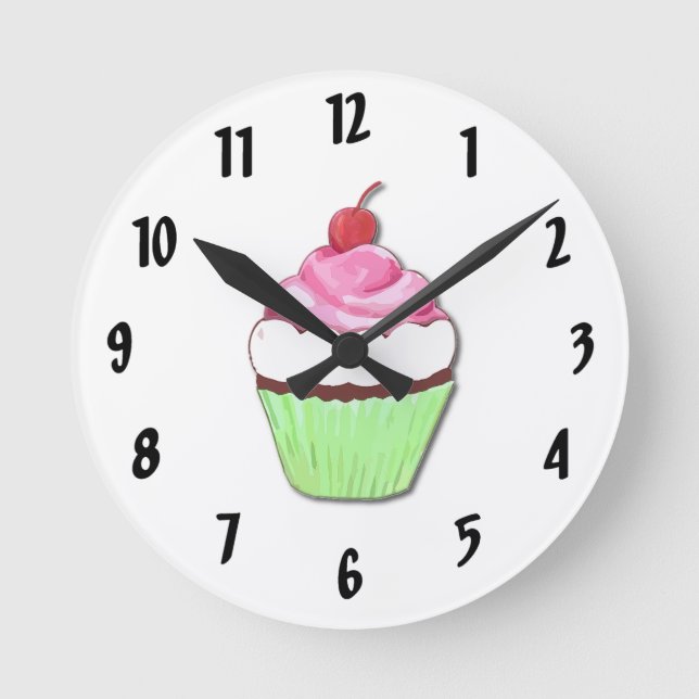 Green and Pink Cupcake Wall Clock (Front)