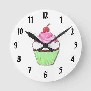 Green and Pink Cupcake Wall Clock