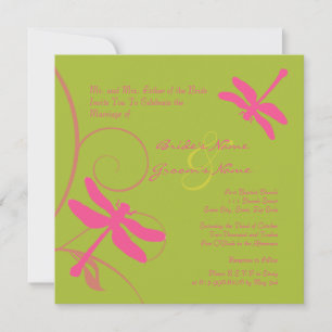 Green and Pink Dragonfly Wedding Invitation