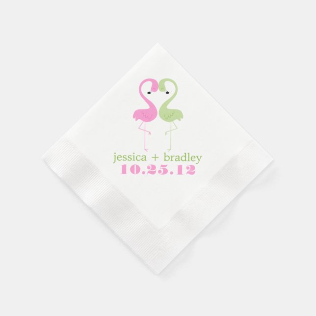 Green and Pink Flamingos Beach Wedding Napkin (Corner)