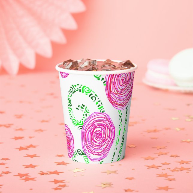 Green and Pink Floral Paper Cups (Insitu)
