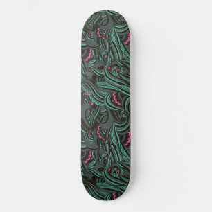 Green and Pink Floral Pattern Skateboard