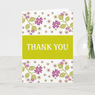 Green and Pink Floral Thank You Card