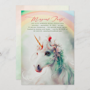 Green and Pink Floral Unicorn Birthday Invitations