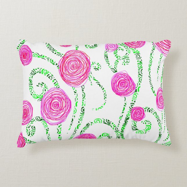 Green and Pink Flower Vines Accent Pillow (Front)