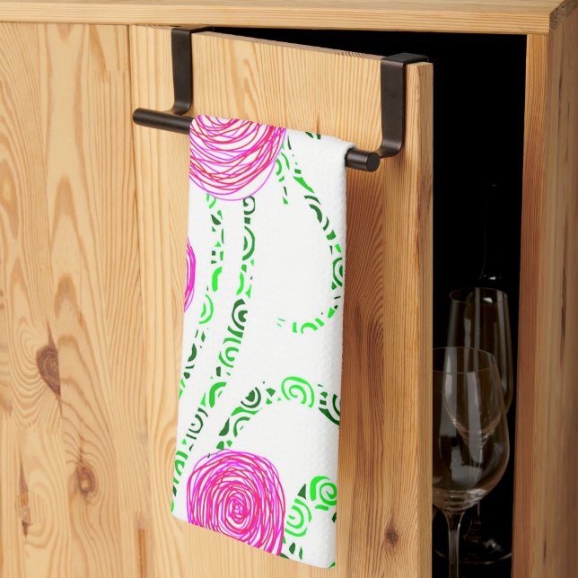 Green and Pink Flower Vines Kitchen Towel (Thirds Fold)