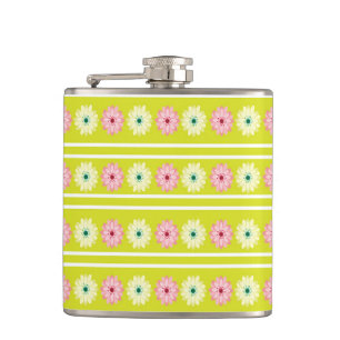 Green and pink flowers pattern hip flask