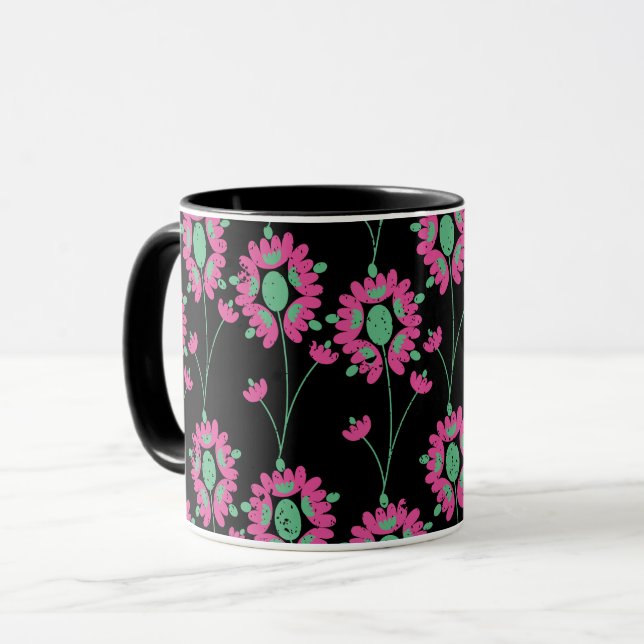 Green and Pink Flowers Seamless Pattern Mug (Front Left)