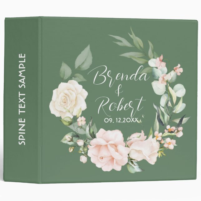 Green and Pink Flowers Wedding Wreath Binder (Front/Spine)