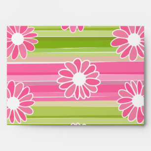 Green and pink flowers with stripes envelopes